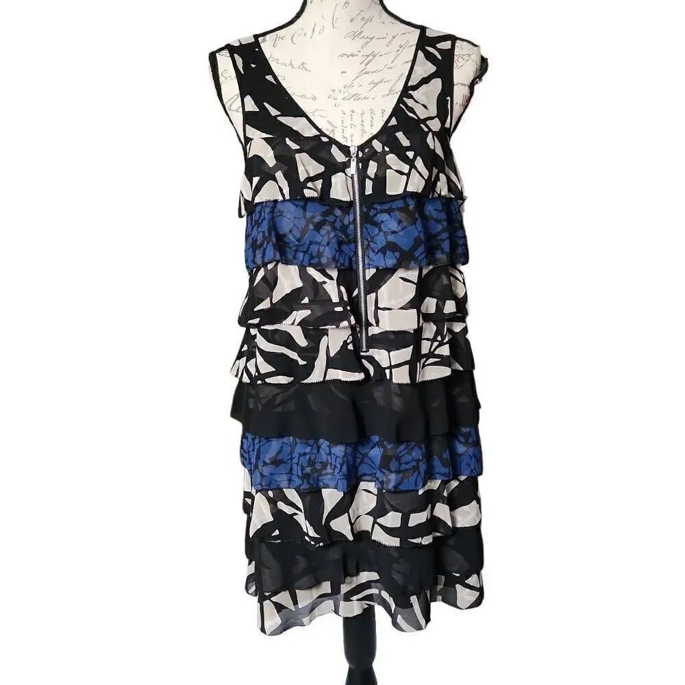 Kensie Ladies Mixed Pattern V-Neck Tiered Ruffle Dress - Size Medium